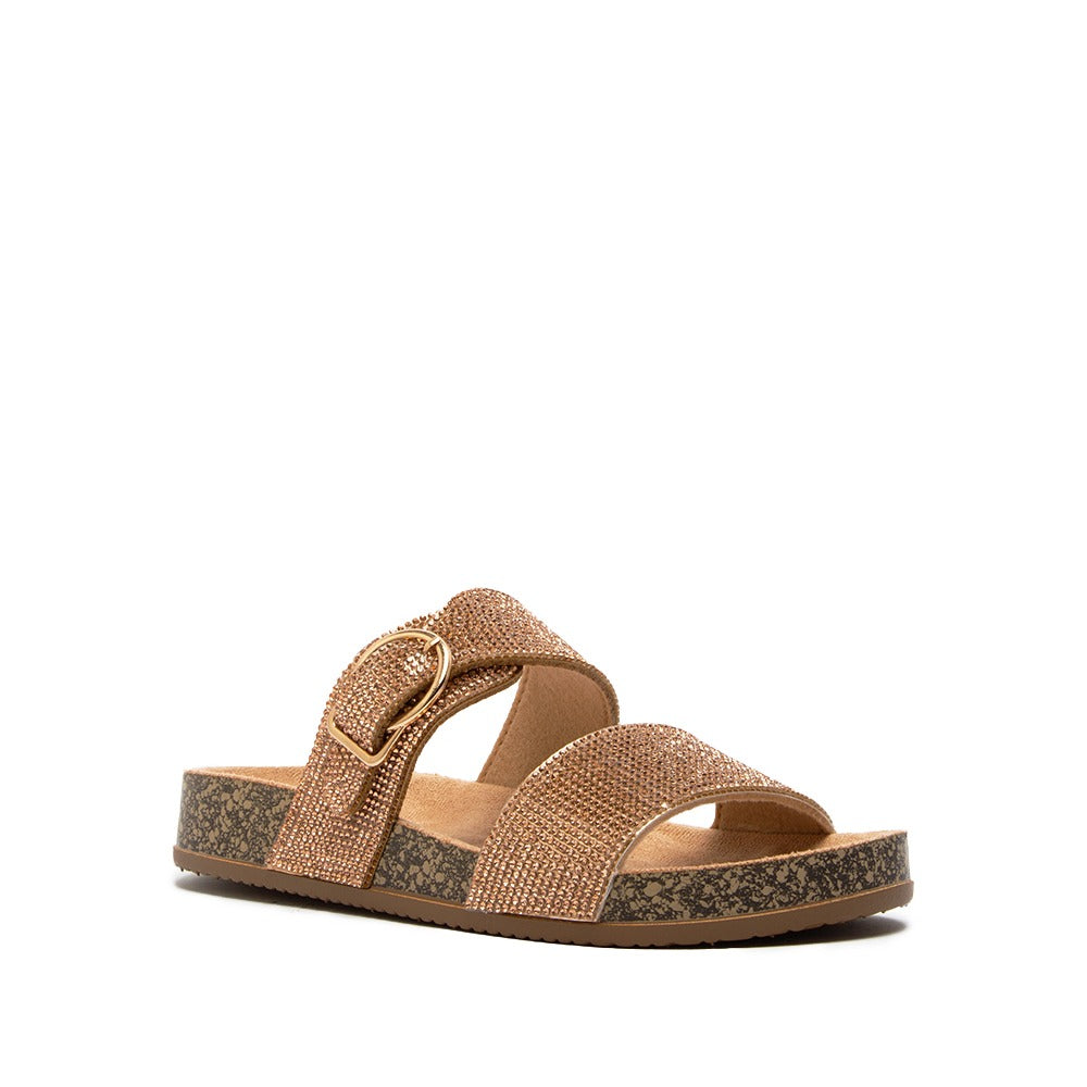 Sandalias doradas flats con suela de corcho